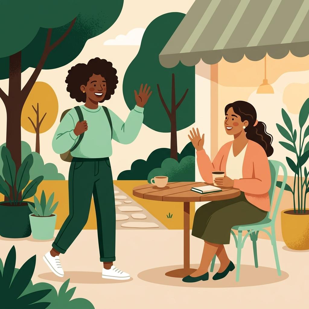 Two friends meeting up at a café